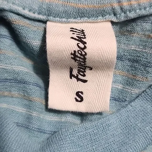 Fayettechill Men's‎ Hemp Blend Short Sleeve Striped Pocket T-Shirt Aqua S - Picture 2 of 8